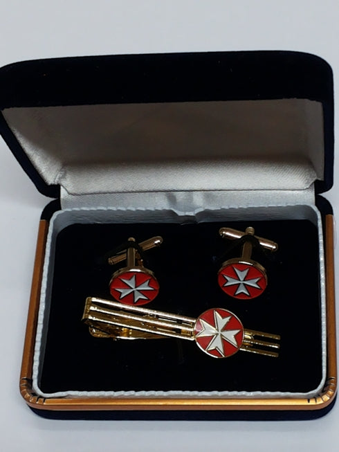 Set gemelli + fermacravatta Malta rosso