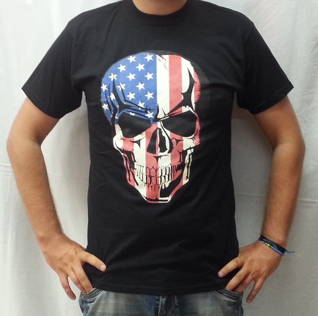 T-shirt Teschio grande con bandiera USA 026