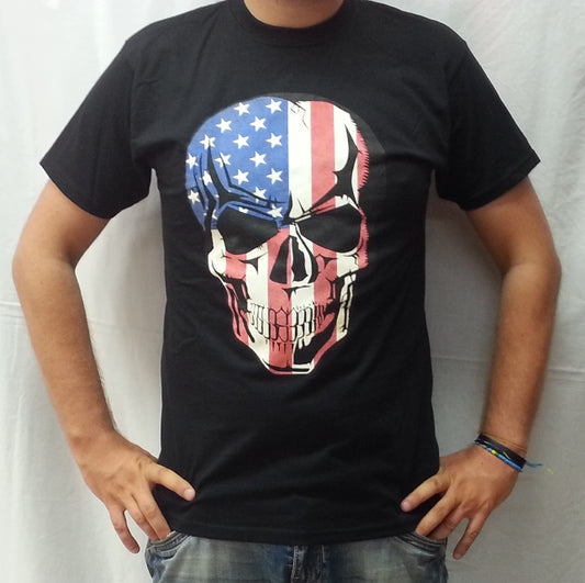 T-shirt Teschio grande con bandiera USA 026